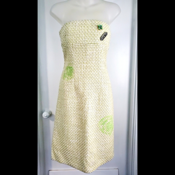 Anthropologie Ruth Yellow & Light green Wool & Silk Blend Sleeveless Gem Dress. - Picture 2 of 10